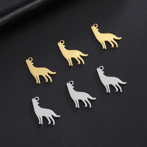 Colgante Lobo Aullando Acero Inoxidable Chapado Oro 18K Minimalista Animal Charm Para DIY Joyería Fabricación Collares