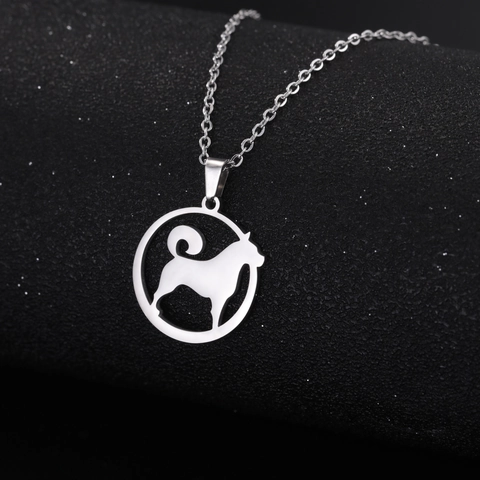 Minimalist Stainless Steel Hollow Dog Silhouette Pendant Necklace For Women Men Shiba Inu Pet Lover Jewelry Gift