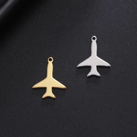 Colgante de Avión de Acero Inoxidable Para Creación de Joyas DIY Pulsera Collar Accesorios Forma de Avión Chapado en Oro Plata Metal