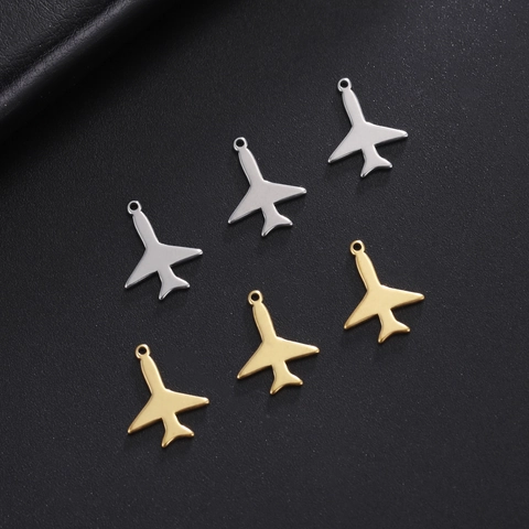 Colgante de Avión de Acero Inoxidable Para Creación de Joyas DIY Pulsera Collar Accesorios Forma de Avión Chapado en Oro Plata Metal