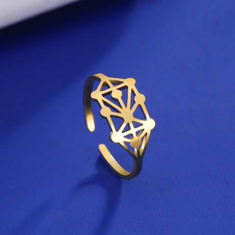 Bague Ouverte Arbre de Vie en Acier Inoxydable Réglable Géométrie Sacrée Kabbalah Bague de Doigt Ajourée Bijoux pour Femme Homme