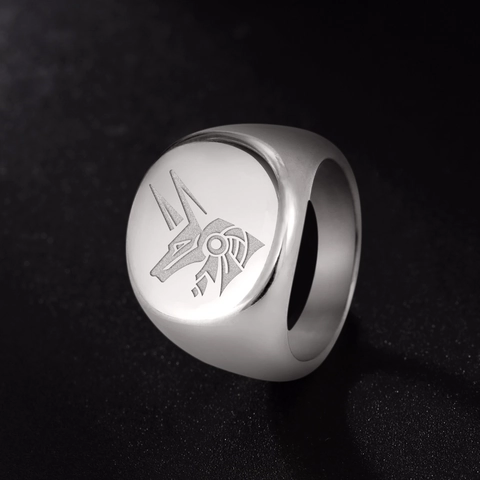 Men Retro Ancient Egyptian Anubis Stainless Steel Signet Ring Domineering Hip Hop Punk Wolf Head Biker Finger Ring Jewelry