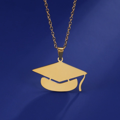 Stainless Steel Graduation Cap Pendant Necklace For Women Men Minimalist Academic Hat Tassel Charm Necklace Graduation Gift