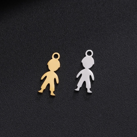 304 Stainless Steel Boy Silhouette Pendant Polished Metal Charms For DIY Jewelry Making Necklace Bracelet Accessory