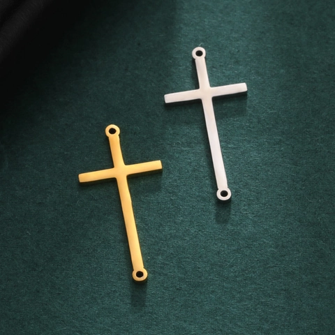 Polished Stainless Steel Cross Connector Pendant Charms Double Hole For DIY Jewelry Making Necklace Bracelet Gold Silver