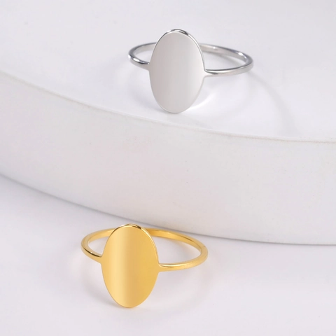 Minimalist Edelstahl Oval Flat Top Siegelring Für Damen Herren Poliert Glatt Schlicht Fingerring Gold Silber Schmuck Geschenk
