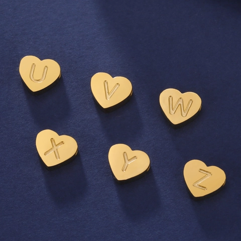 Stainless Steel Heart Shape English Initial Letter Pendant For DIY Jewelry Making Polished Metal Alphabet Charm Accessory