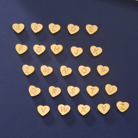 Stainless Steel Heart Shape English Initial Letter Pendant For DIY Jewelry Making Polished Metal Alphabet Charm Accessory