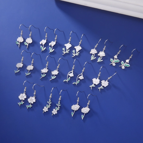 Roestvrij Staal Geboortebloem Druppelolie Emaille Oorbellen Voor Vrouwen Elegant Floral Cosmos Roos Madeliefje Sieraden Cadeau