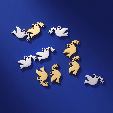 Stainless Steel Peace Dove With Olive Branch Pendant DIY Jewelry Making Accessories For Necklace Bracelet Crafting Women Men