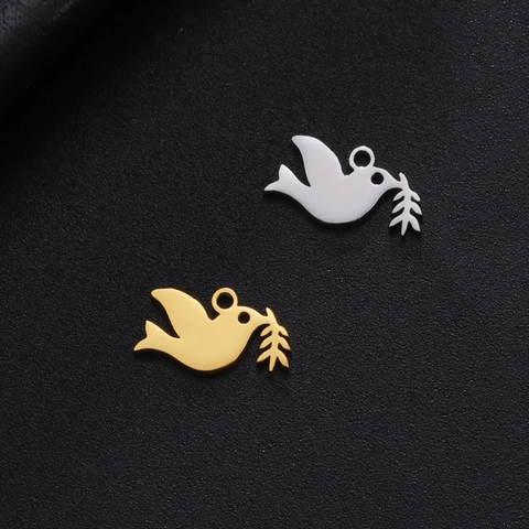 304 Stainless Steel Peace Dove Pendant With Olive Branch DIY Jewelry Making Accessory For Necklace Bracelet Gold Silver Polished Bird Charm