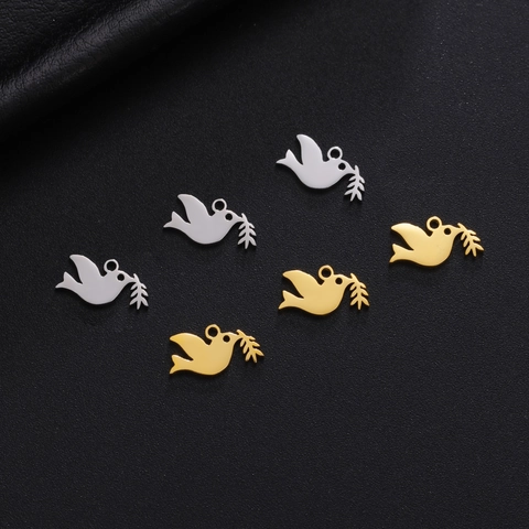 Stainless Steel Peace Dove With Olive Branch Pendant DIY Jewelry Making Accessories For Necklace Bracelet Crafting Women Men
