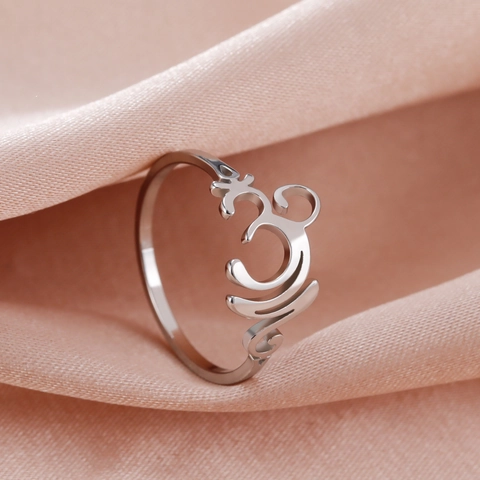 Vintage Stainless Steel Om Symbol Ring For Women Men Hollow Out Yoga Spiritual Band Ring Hip Hop Fashion Jewelry Gift