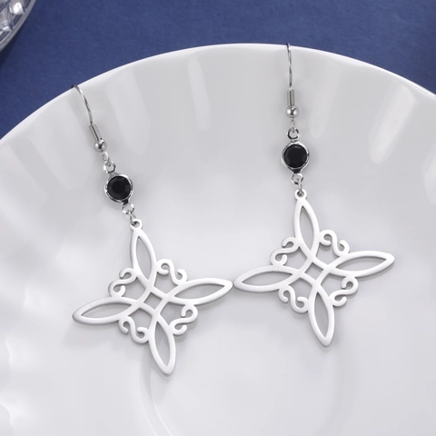 Vintage Edelstahl Hexenknoten Keltische Ohrringe Mit Schwarzem Zirkonia Boho Geometrische Hohl Hängende Schmuck Für Damen