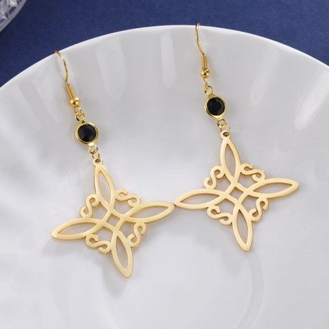Vintage Edelstahl Hexenknoten Keltische Ohrringe Mit Schwarzem Zirkonia Boho Geometrische Hohl Hängende Schmuck Für Damen
