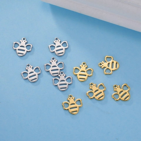 Stainless Steel Bee Pendant Only (Without Chain) For DIY Jewelry Making Hollow Animal Shape Gold Silver Charm Accessories