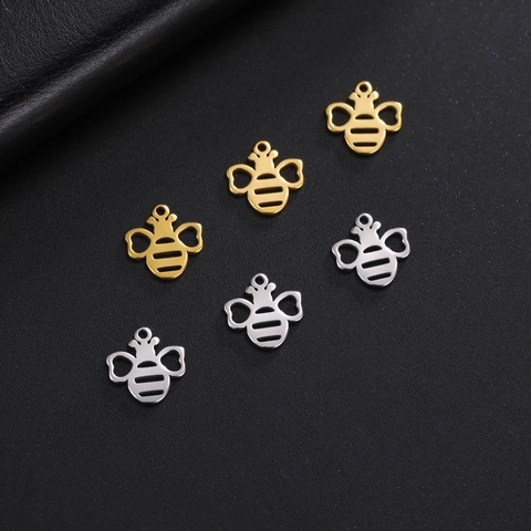 Stainless Steel Bee Pendant Only (Without Chain) For DIY Jewelry Making Hollow Animal Shape Gold Silver Charm Accessories