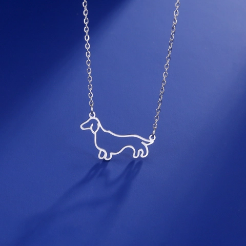 Dachshund Pendant Necklace Stainless Steel Dog Outline Jewelry For Women Animal Lover Gift Unique Minimalist Puppy Necklace