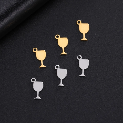 Stainless Steel Goblet Wine Glass Charms For DIY Jewelry Making Necklaces Bracelets Metal Mini Pendants Gold Silver