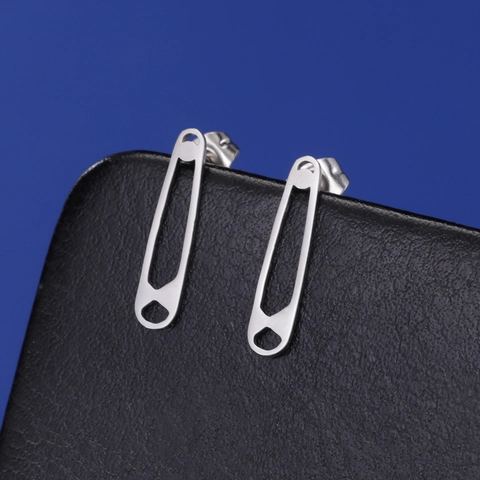 Minimalist 304 Stainless Steel Safety Pin Stud Earrings For Women Men Cold Style Mirror Polished Metal Small Earrings Jewelry