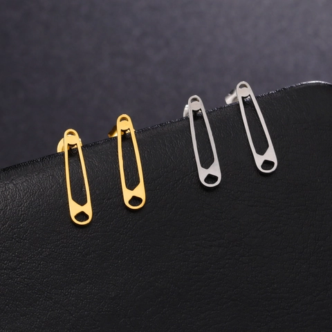 Minimalist 304 Stainless Steel Safety Pin Stud Earrings For Women Men Cold Style Mirror Polished Metal Small Earrings Jewelry