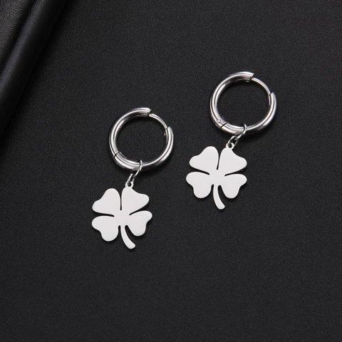 Pendientes de Aro de Acero Inoxidable con Trébol de Cuatro Hojas Diseño de Nicho para Mujer Joyería Minimalista de Suerte