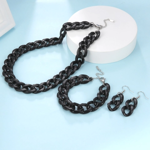 Collezione di Gioielli a Catena Grossa in Acrilico per Donna Stile Punk Hip Hop Rosa Grigio Marmo Collana Bracciale Orecchini