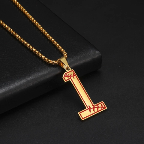 Collier Pendentif Chiffres Arabes 0-9 en Acier Inoxydable Punk Design Point de Baseball Sportif Bijoux de Mode Hip Hop pour Hommes