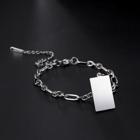 Roestvrij Stalen Armband Rechthoekige Blanco Tag Paperclip Figaro Schakelketting Hip Hop Minimalistisch Unisex Sieraden Cadeau Goud