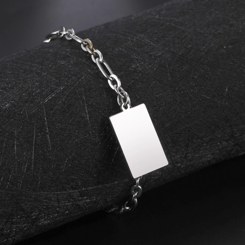 Roestvrij Stalen Armband Rechthoekige Blanco Tag Paperclip Figaro Schakelketting Hip Hop Minimalistisch Unisex Sieraden Cadeau Goud