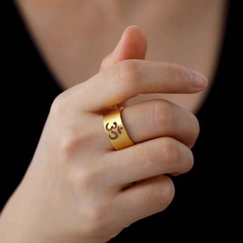 Minimalist Stainless Steel Om Symbol Ring For Women Men Hollow Religious Yoga Spiritual Finger Jewelry Gift Polished Band