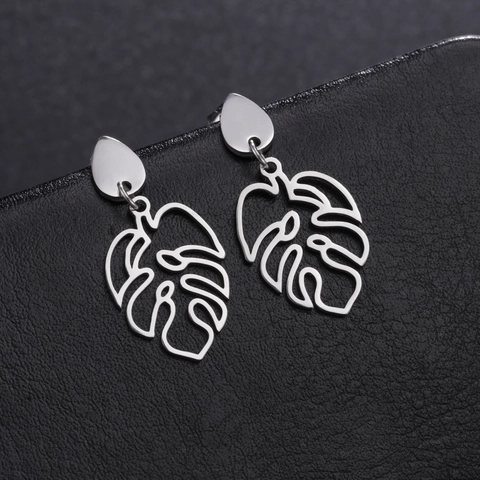 Minimalistische 304 Edelstahl Monstera Blatt Ohrringe Tropfenform Modischer Tropischer Pflanzenschmuck Für Damen Und Herren