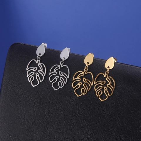 Minimalistische 304 Edelstahl Monstera Blatt Ohrringe Tropfenform Modischer Tropischer Pflanzenschmuck Für Damen Und Herren
