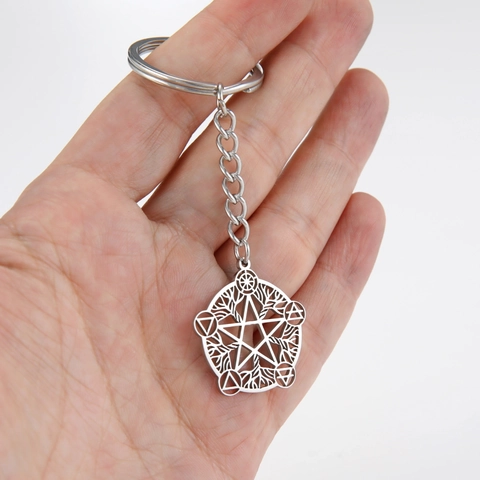 Portachiavi in Acciaio Inossidabile Pentagramma Albero Della Vita Pendente Simbolo Geometrico Vuoto Gioielli Mistici Unisex