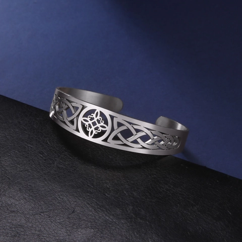 Vintage Edelstahl Armreif Mit Keltischem Knoten Für Damen Hexenknoten Geometrischer Hohlschliff Manschette Ethnisch Schmuck Geschenk