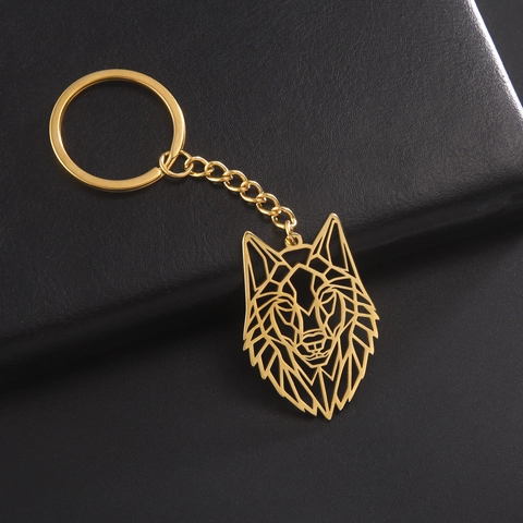 Modern Geometric Hollow Wolf Head Titanium Steel Keychain Punk Animal Key Ring Pendant For Men Women Fashion Jewelry