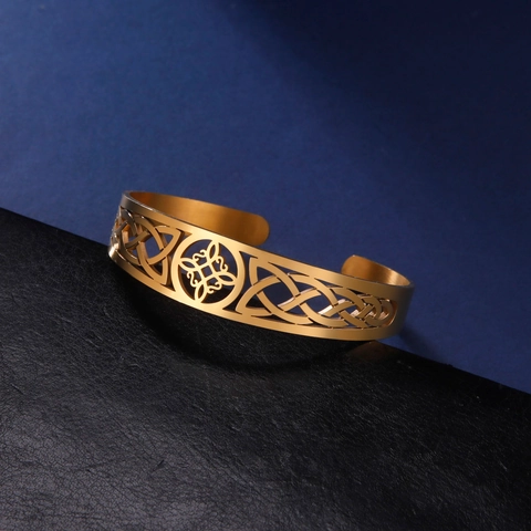 Vintage Edelstahl Armreif Mit Keltischem Knoten Für Damen Hexenknoten Geometrischer Hohlschliff Manschette Ethnisch Schmuck Geschenk