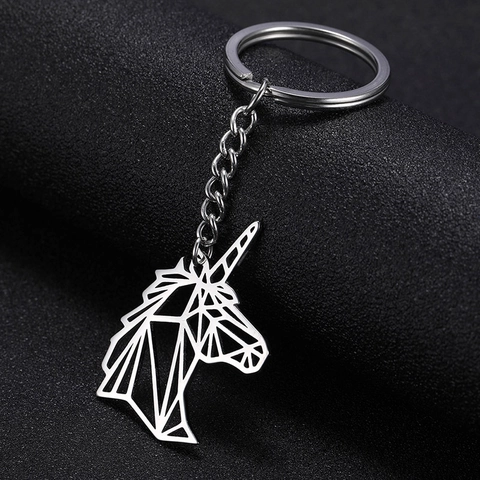 Porte-Clés Licorne Géométrique Creux Acier Inoxydable Minimaliste Origami Animal Anneau Porte-Clés Bijoux Cadeau Homme Femme