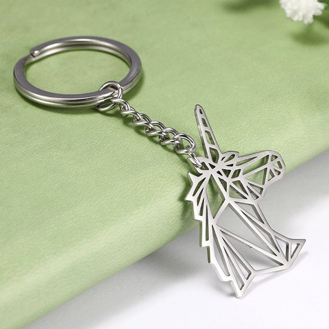 Porte-Clés Licorne Géométrique Creux Acier Inoxydable Minimaliste Origami Animal Anneau Porte-Clés Bijoux Cadeau Homme Femme