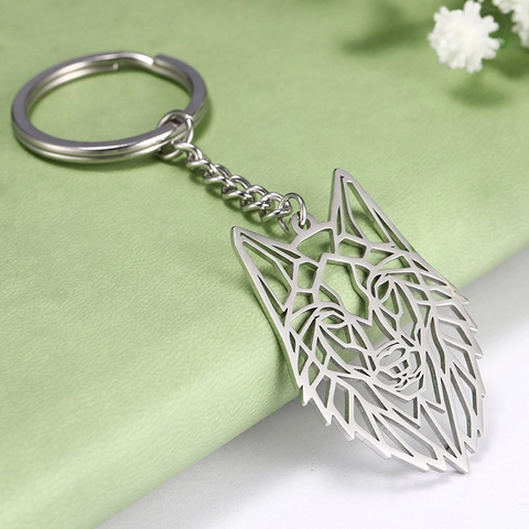 Portachiavi Geometrico a Testa di Lupo in Acciaio Inossidabile 304 Anello Punk in Metallo Per Uomo Donna Regalo Quotidiano