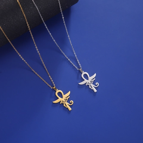 Collier Pendentif Croix Ankh Égyptienne Et Œil D'Horus En Acier Inoxydable Vintage Punk Pour Hommes Femmes Bijoux Rétro