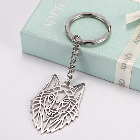 Modern Geometric Hollow Wolf Head Titanium Steel Keychain Punk Animal Key Ring Pendant For Men Women Fashion Jewelry