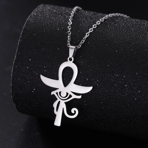 Collier Pendentif Croix Ankh Égyptienne Et Œil D'Horus En Acier Inoxydable Vintage Punk Pour Hommes Femmes Bijoux Rétro