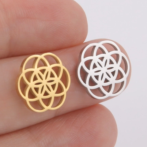 304 Stainless Steel Seed Of Life Geometric Pendant Hollow Round Circle Charm For DIY Jewelry Making Retro Totem Accessory Gold Silver