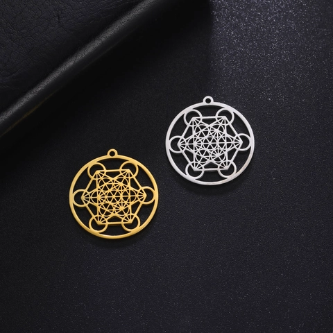 Pendentif en Acier Inoxydable Cubo de Métatron Géométrie Sacrée Creux Rond Mandala Charme Pour Fabrication de Bijoux DIY