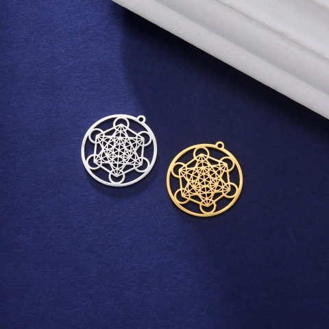 Pendentif en Acier Inoxydable Cubo de Métatron Géométrie Sacrée Creux Rond Mandala Charme Pour Fabrication de Bijoux DIY
