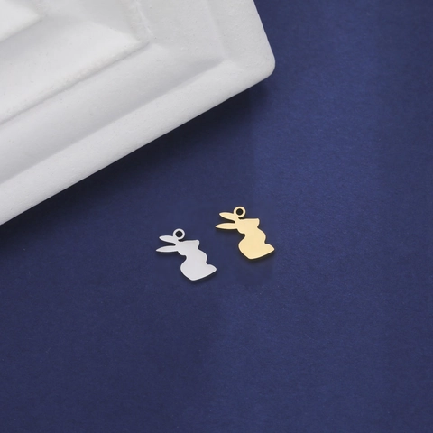 Pendentif Silhouette de Lapin en Acier Inoxydable Accessoire de Bijoux DIY Or Argent Charme Animal pour Collier Bracelet