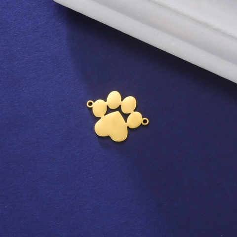 Stainless Steel Heart Paw Print Pendant Connector For DIY Jewelry Making Gold Silver Animal Footprint Charms Accessories