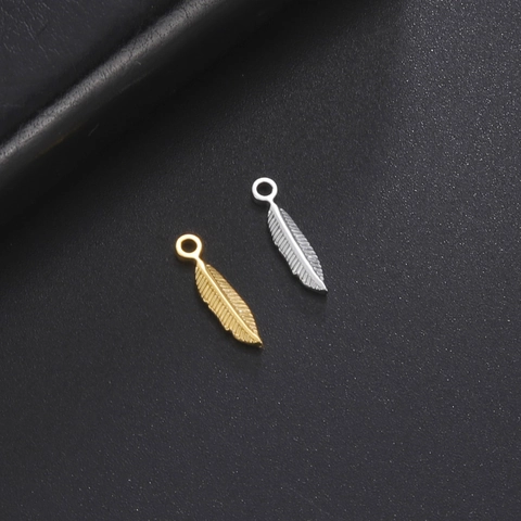 18K Vergoldeter Edelstahl Feder Anhänger Für Halskette Armband DIY Schmuckherstellung Charm Minimalistische Textur Anhänger
