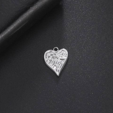 Stainless Steel Hammered Heart Pendant Liquid Metal Lava Texture DIY Jewelry Finding For Necklace Bracelet Making Women